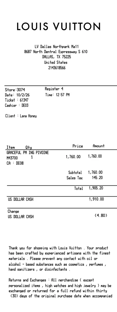 Louis Vuitton Receipt 3 USA