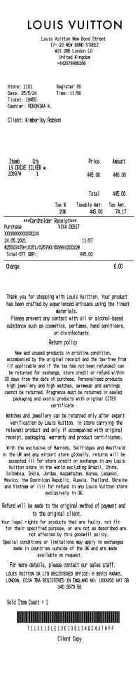 Louis Vuitton Receipt London