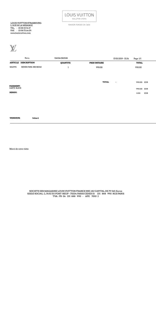 Louis Vuitton Receipt PDF