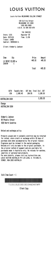 Louis Vuitton Receipt Australia Cash