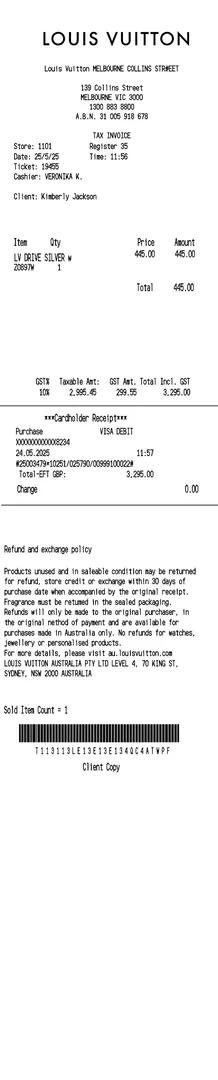 Louis Vuitton Receipt Australia Credit
