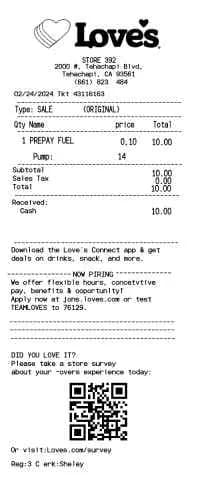 Loves Gas Receipt 1