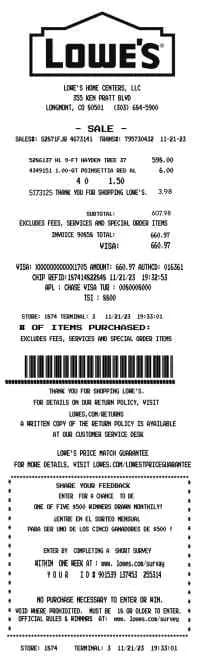 Lowes Receipt 2024