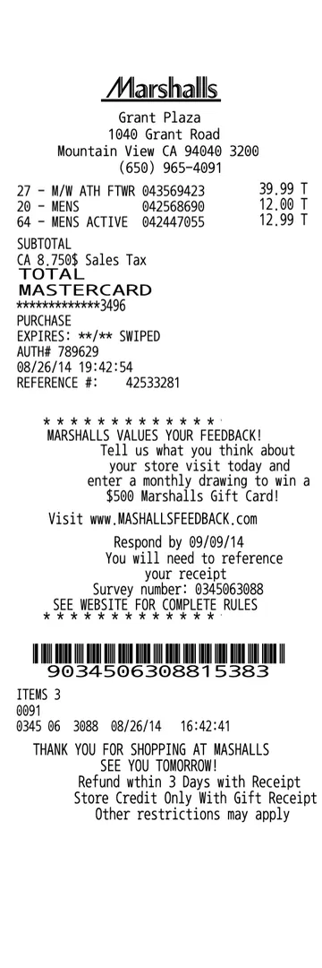 Marshalls Receipt