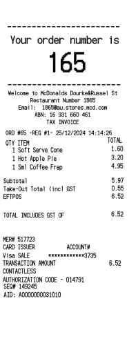 McDonalds Australia Receipt