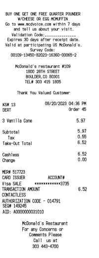 McDonalds Receipt 2023