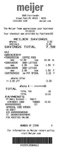 Meijer Receipt