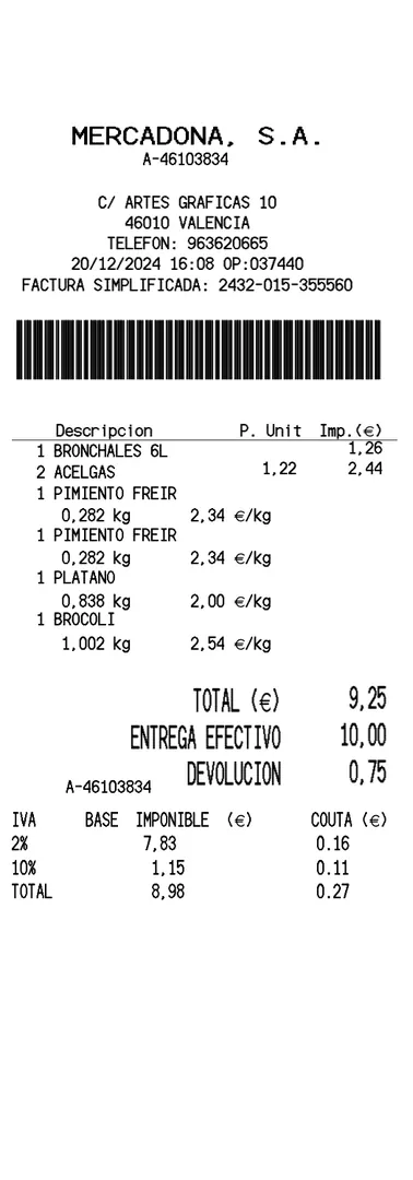 Mercadona - Plantilla de Recibo
