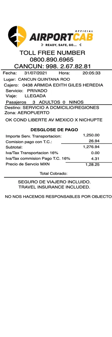 Mexico Taxi Receipt