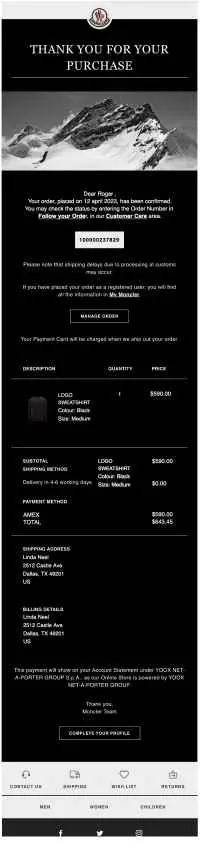 Monclear Receipt Email