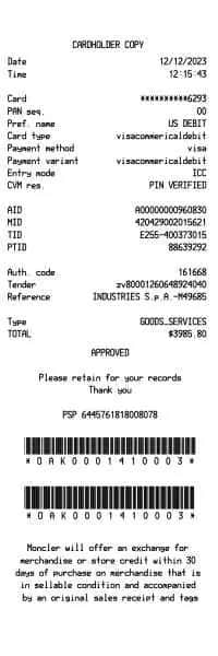 Moncler Receipt 2