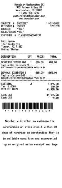 Moncler Receipt