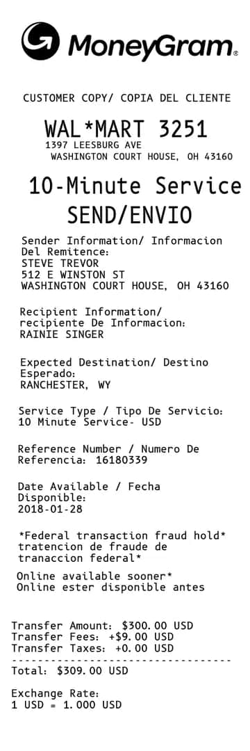 MoneyGram Receipt