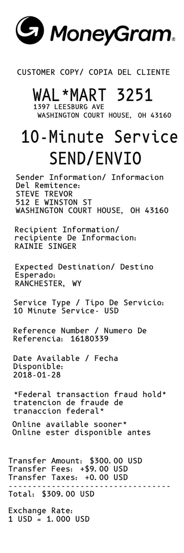 MoneyGram Receipt