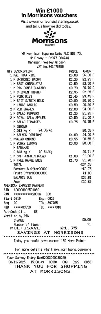 Morrisons Receipt