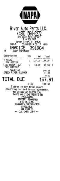 NAPA Auto Parts Receipt