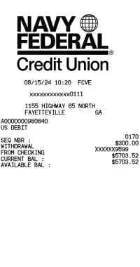 Navy Federal ATM Receipt