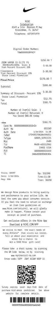 Nike Factory Store Receipt Newest