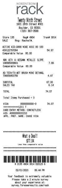 Nordstrom Rack Receipt