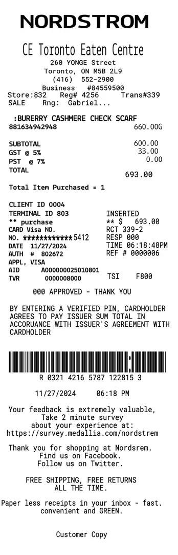 Nordstrom Receipt