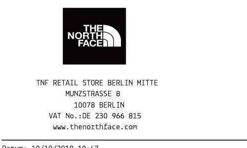 North Face Receipt