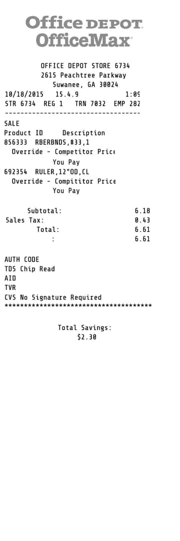 Office Depot OfficeMax Receipt