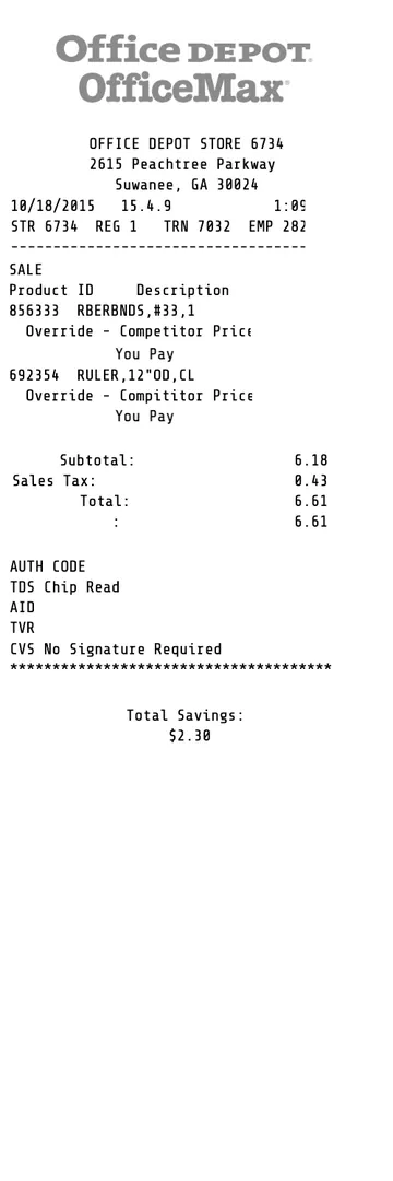 Office Depot OfficeMax Receipt