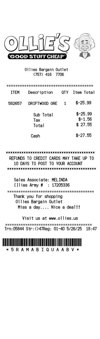 Ollies Bargain Outlet Receipt