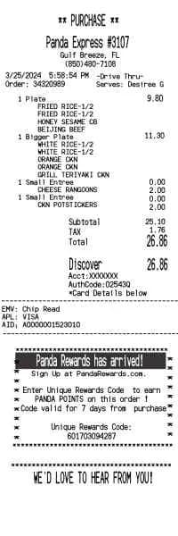 Panda Express Receipt