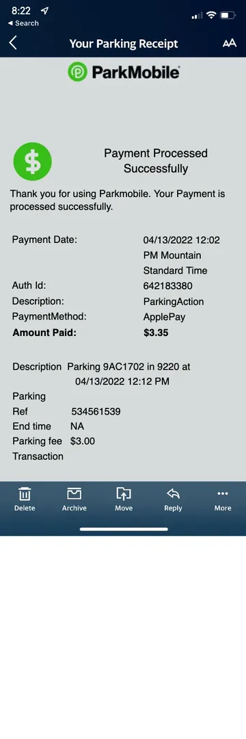 ParkMobile Parking Receipt