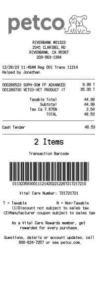 Petco Receipt