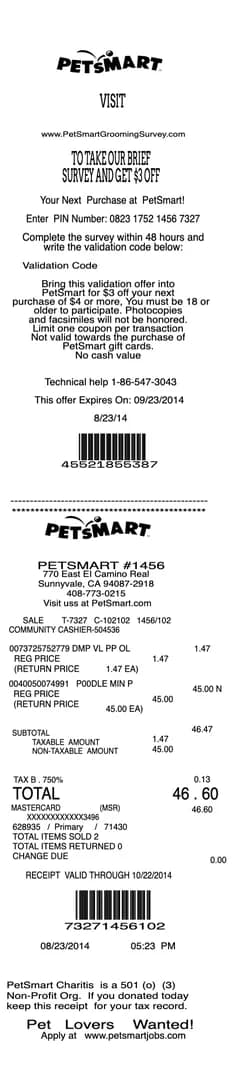 Petsmart Receipt