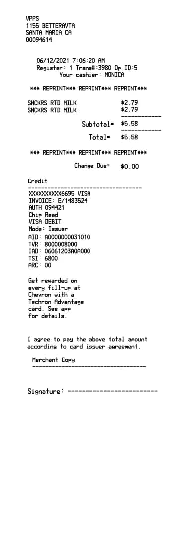 POS Register Receipt