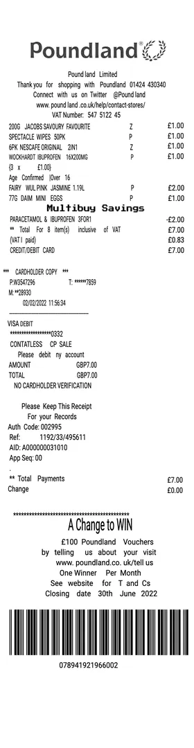Poundland Receipt
