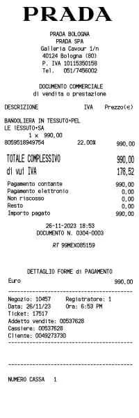 Prada Euro Receipt
