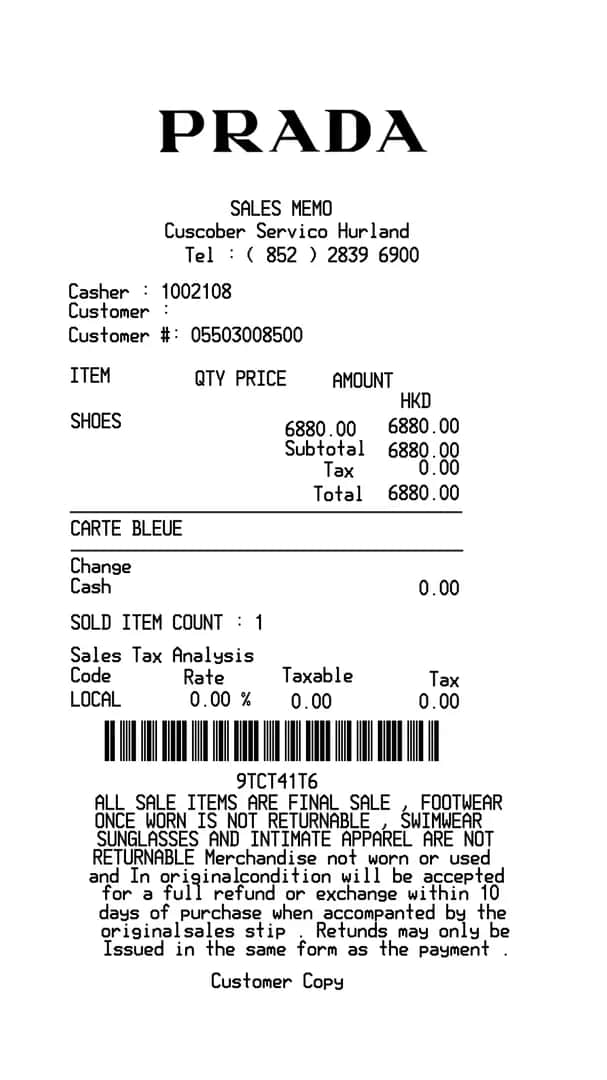Prada Receipt Sample Euro