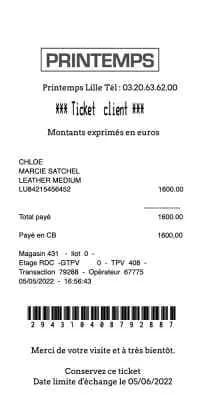 Printemps Receipt