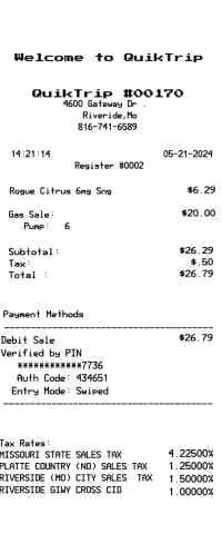Quiktrip Gas Station Receipt