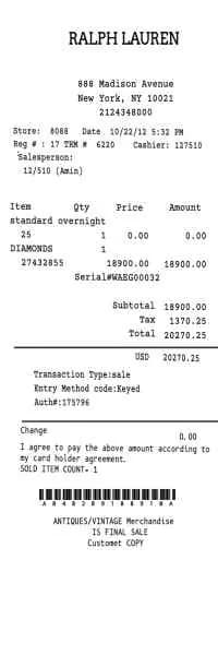Ralph Lauren Receipt