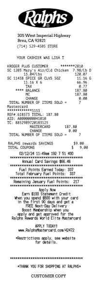 Ralphs Receipt