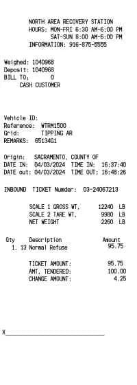 Recovery Station Receipt