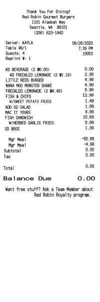 Red Robin Receipt