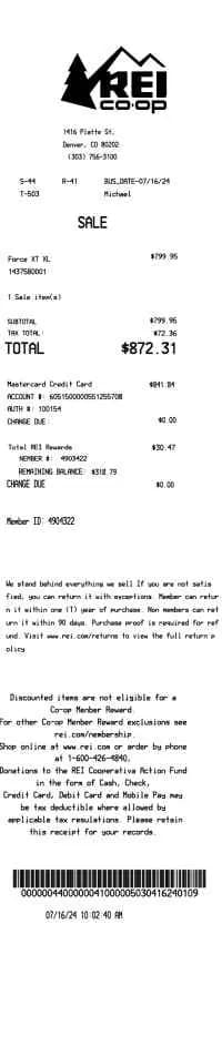 REI Receipt