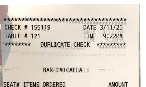 Restaurant Bar Receipt