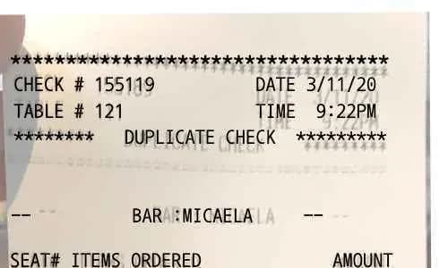Restaurant Bar Receipt