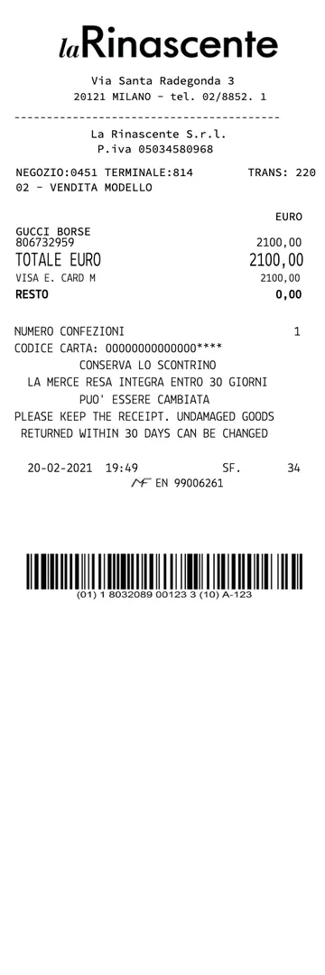 Rinascente Gucci Receipt
