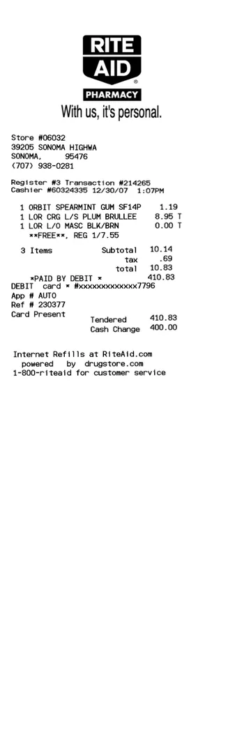 Rite Aid Receipt