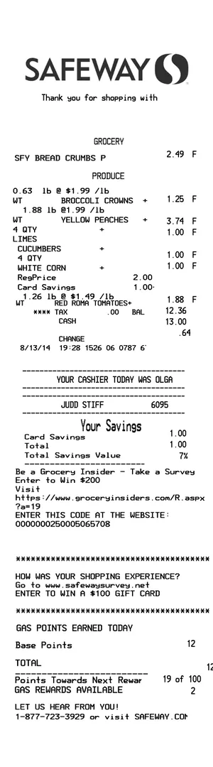 Safeway Grocery Receipt