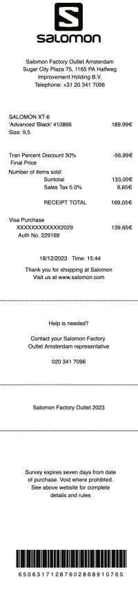 Salomon Receipt