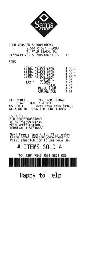 Sams Club Receipt